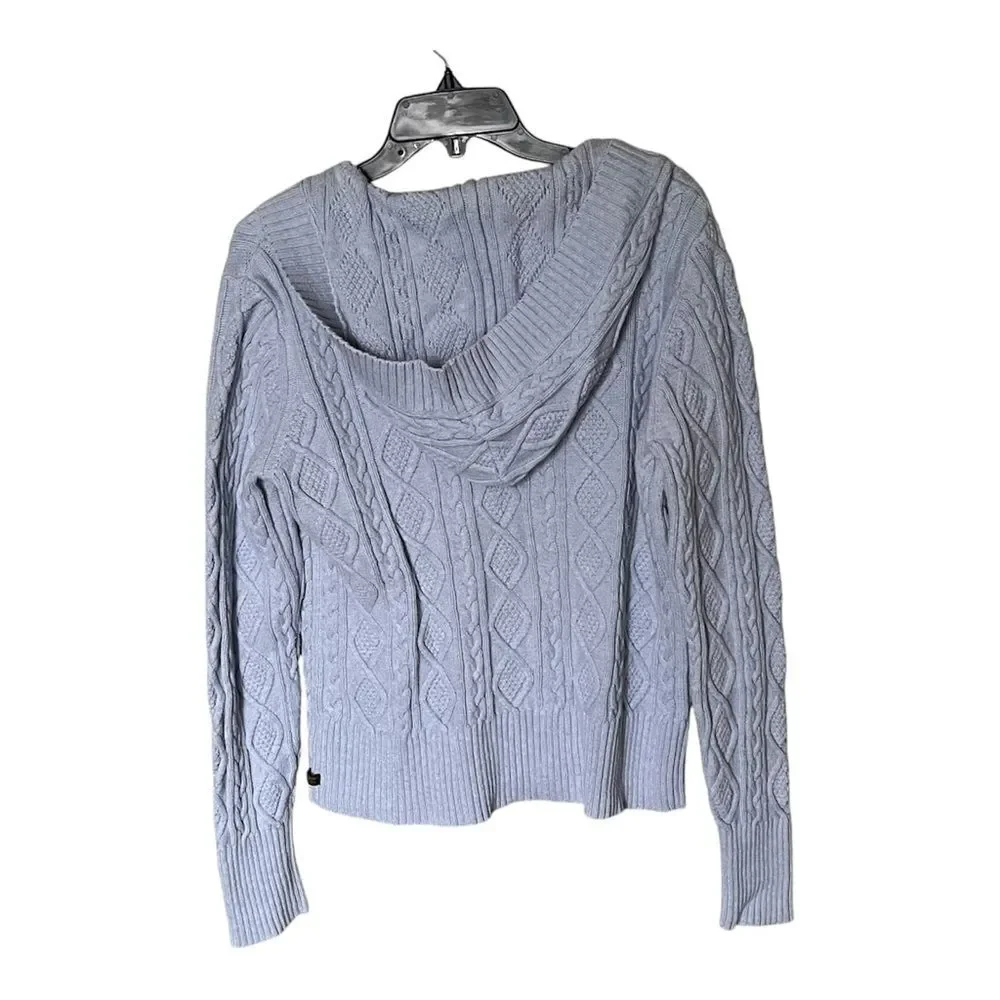 Polo Jeans Ralph Lauren Light Blue Cotton Cable Knit Hooded Sweater Size Large